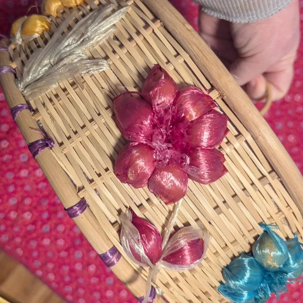 Vintage Wicker Food Cover Floral 3D Embroidery Picnic MCM Boho Raffia‎